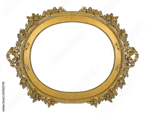 Golden frame for paintings, mirrors or photo isolated on white background