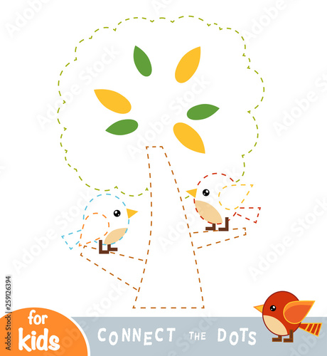 Connect the dots, game for children. The birds in the tree.