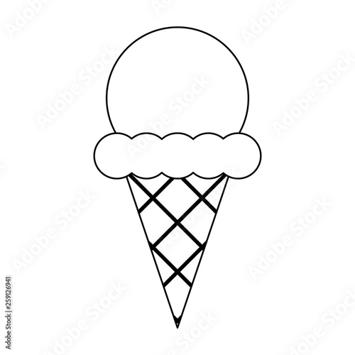 Ice cream cone with scoop in black and white