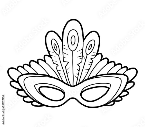 Coloring book, Carnival mask with peacock feathers