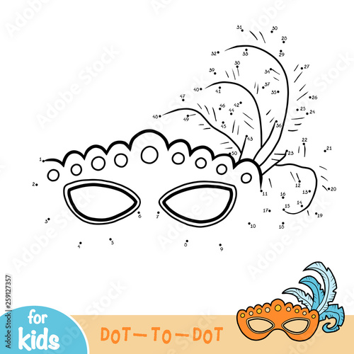 Numbers game, education game for children, Carnival mask with feathers