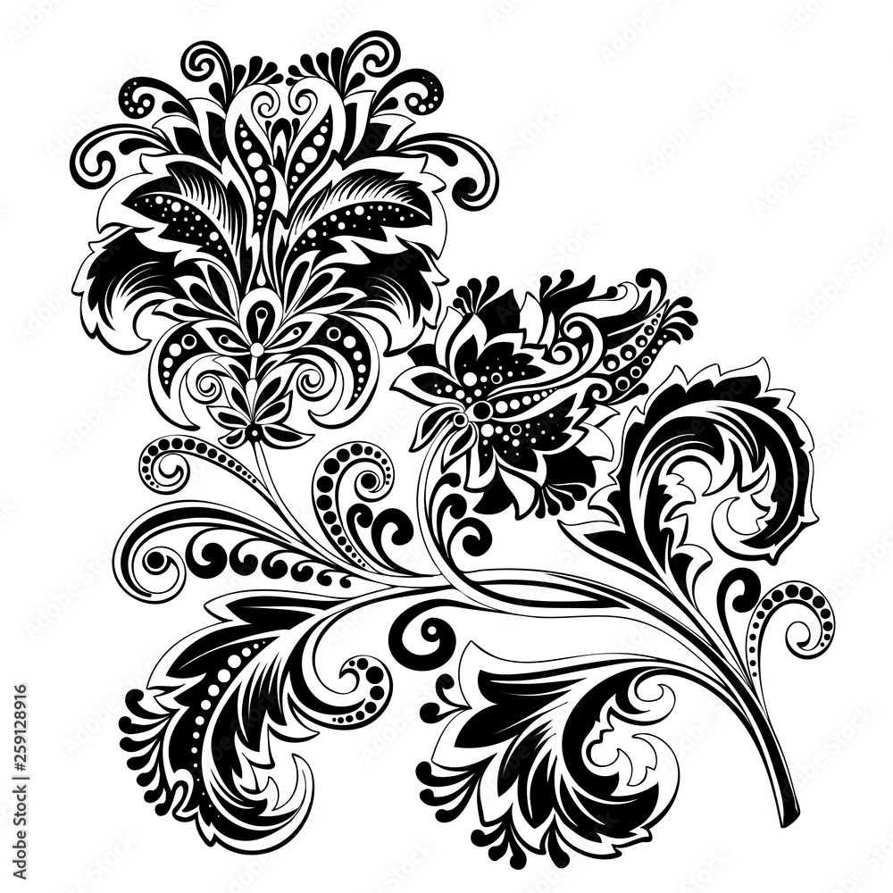 black and white ethnic flower with pattern