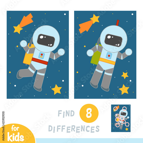 Find differences, education game, Astronaut in space