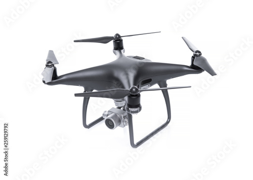 Fototapet Black drone with camera isolated on white background