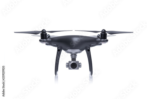 Tablou canvas Black drone with camera isolated on white background
