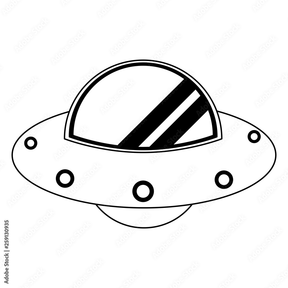 UFO alien spaceship cartoon in black and white Stock Vector | Adobe Stock