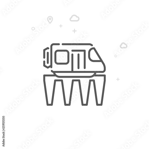 Monorail Road Train Vector Line Icon. City Urban Transport Symbol, Pictogram, Sign. Light Abstract Geometric Background. Editable Stroke. Adjust Line Weight. Design with Pixel Perfection.