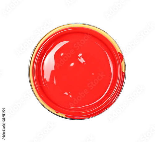 Open cover paint can isolated on white background, top view