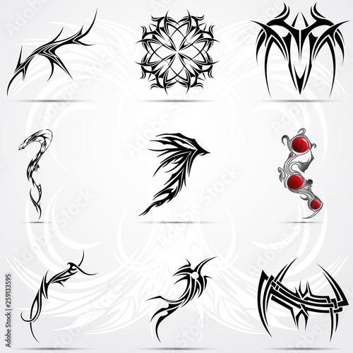 Abstract tattoo tribal set. Vector illustration for tattoo saloons