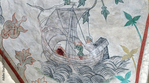 Medieval depiction of Harald Hardrada's sailing competition against Olaf II of Norway's from Odsherred church in Denmark. Harald is clearly not happy while loosing to Olaf