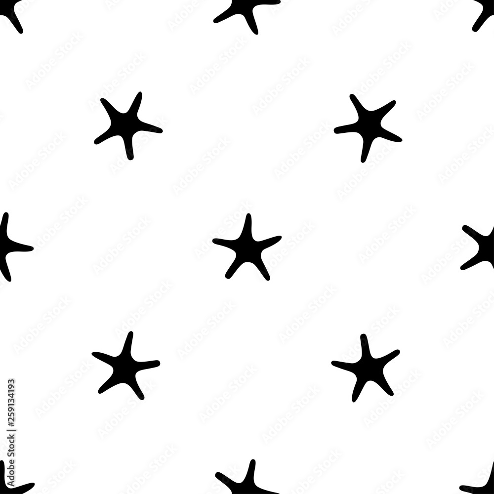 Vector illustration seamless pattern. Marine tropical design. Black silhouette of sea creatures - starfish Vector illustration seamless pattern. Marine tropical design. Black silhouette of sea creatures - starfish