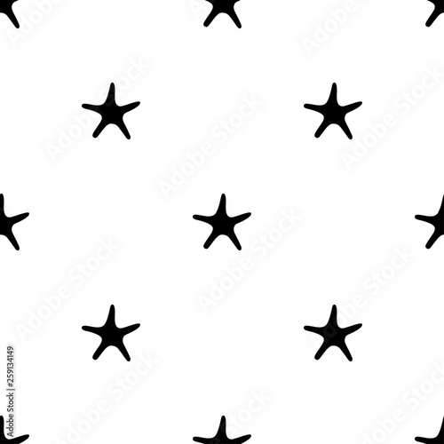 Vector illustration seamless pattern. Marine tropical design. Black silhouette of sea creatures - starfish