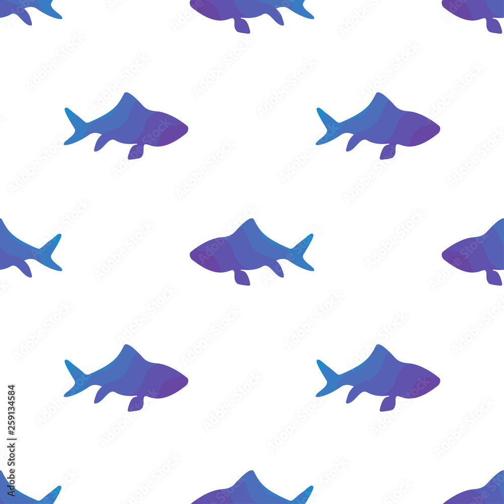 Fototapeta premium Vector illustration seamless pattern. Marine tropical design. Blue gradient silhouette of sea fish