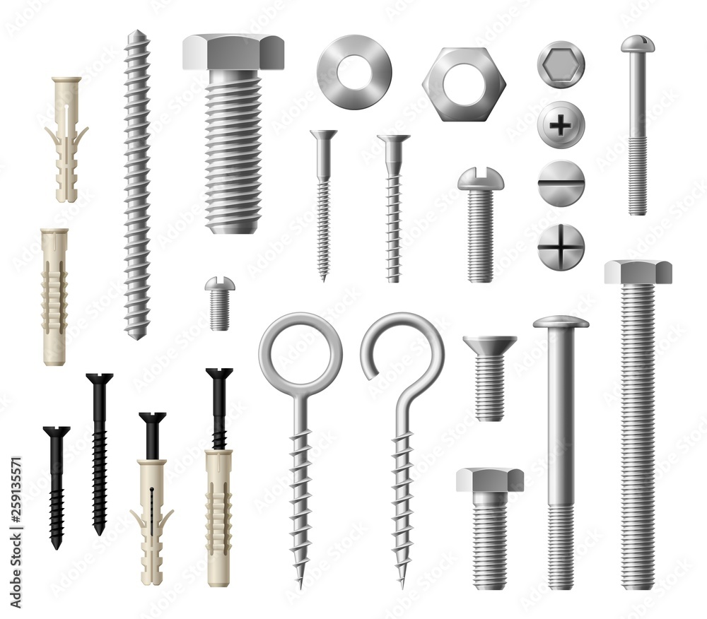 Construction metal fasteners screws and bolts - obrazy, fototapety, plakaty 