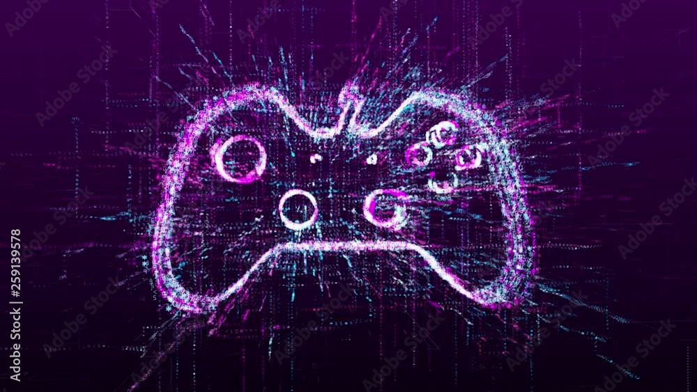 Digital animation of the game icon. Game joystick in the virtual space of the future.
