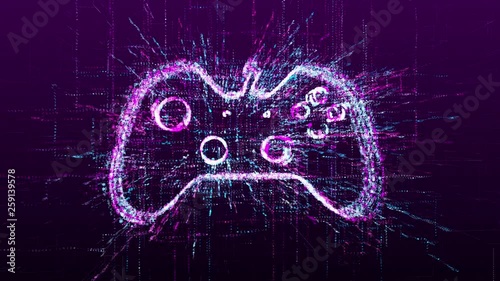Digital animation of the game icon. Game joystick in the virtual space of the future. photo