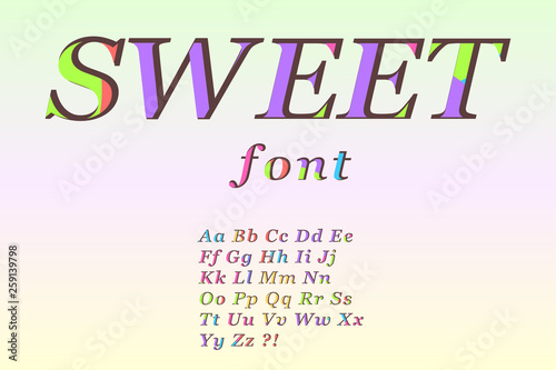 vector illustration of multicolored font, elegant alphabet, isolated on transparent background.