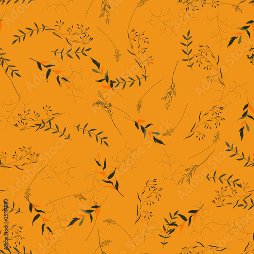 Wallpaper botanical vector illustration with hand drawn flowers. Fantasy florals seamless pattern.