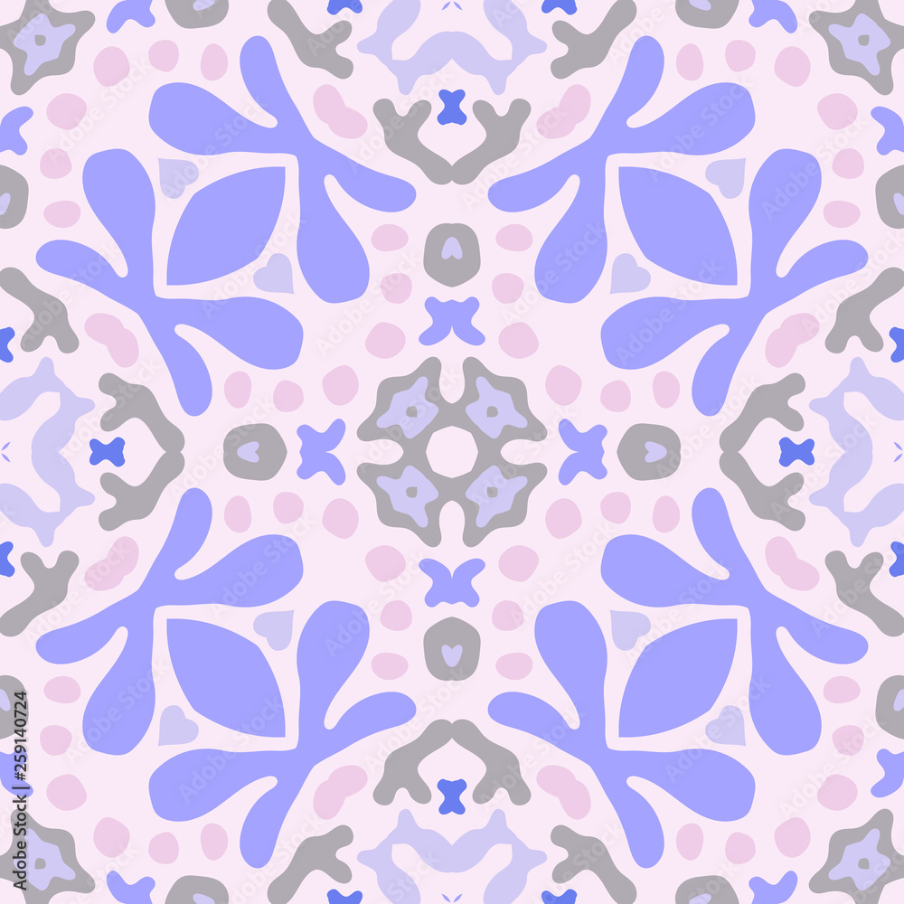Fototapeta premium Handmade painting. Flower tracery, fishnet lines. Tribal ethnic seamless ornament in arabic style. The idea of design wallpaper, tile, packaging, background. Modern fabric, textiles.