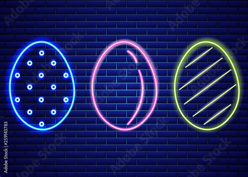 Easter neon eggs symbol Vector. Seasonal Holiday banner, poster, icon, designs