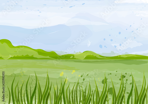 Green field Vector background illustration. Spring summer beautiful templates