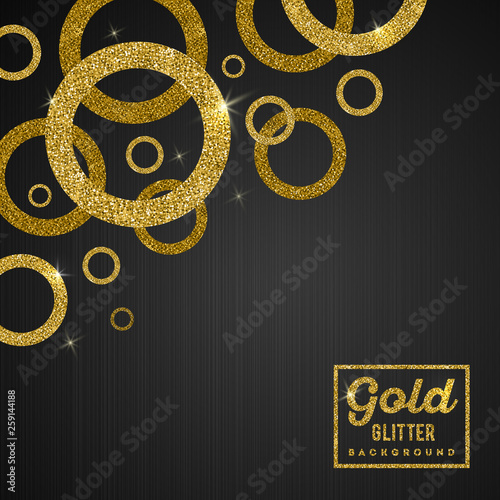 Background with glitter golden rings. Vector illustration.