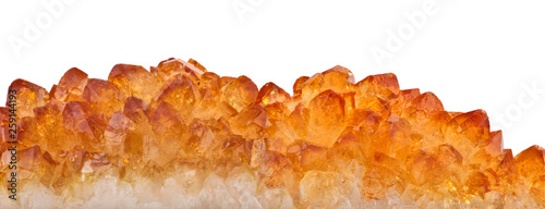 bright orange citrine crystals strip isolated on white photo