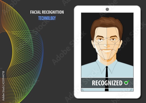 Facial recognition system concept. Biometric verification. Vector illustration