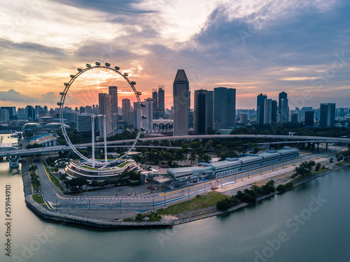 Photography Panorama Drone Aerial Picture of Marina Bay in Singapore during Sunset