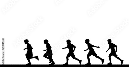 Silhouette child running  on white background
