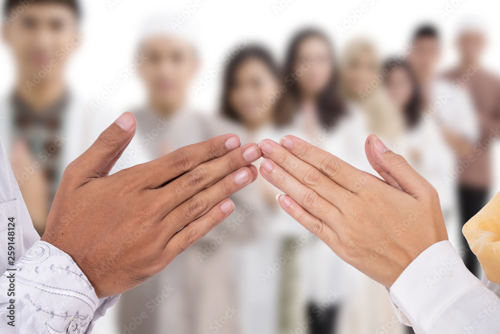 close up gesture of hand finger tip touching. islam muslim greeting eid mubarak close up gesture of hand finger tip touching. islam muslim greeting eid mubarak