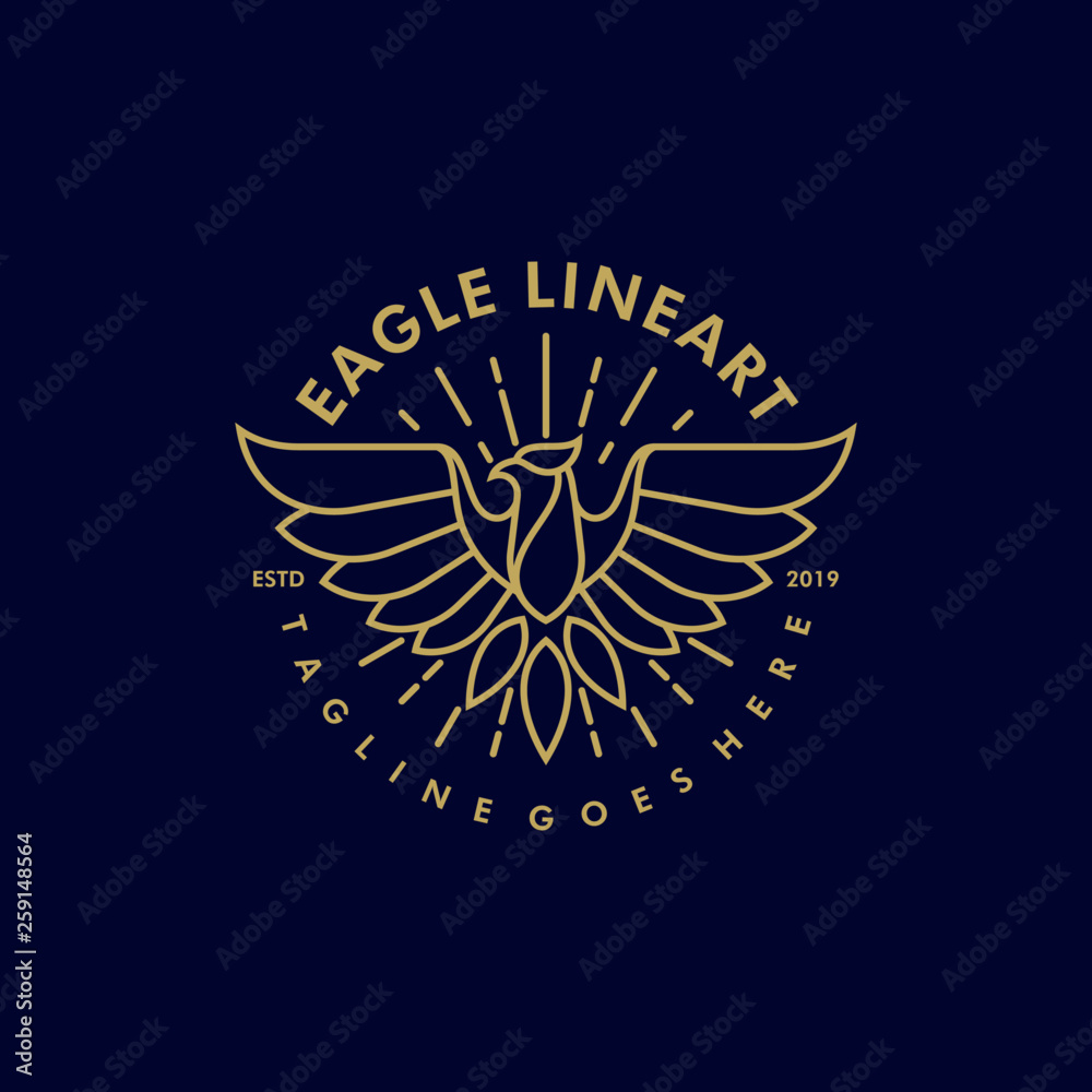 Fototapeta premium Eagle Line art Vintage Illustration Vector Template