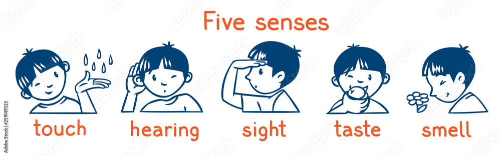 Five senses monochrome icon set. Boys illustration Five senses monochrome icon set. Boys illustration