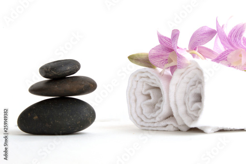 stone spa and flower on white background
