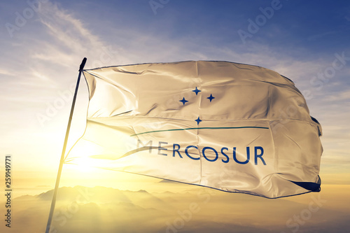 Mercosur Mercado Comun del Sur flag waving on the top photo
