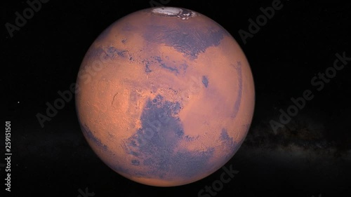 Planet Mars with detailed surface and Phobos orbiting the planet photo