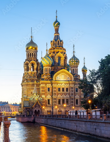 Church of the Savior on Spilled Blood (Spas na Krovi) on Griboedov canal at dawn, St. Petersburg, Russia