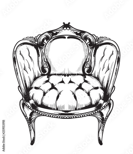 Baroque armchair Vector. Royal style decotations. Victorian ornaments engrave...