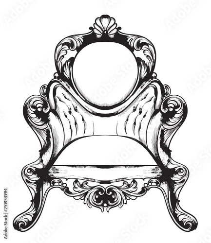 Baroque armchair Vector. Royal style decotations. Victorian ornaments engrave...