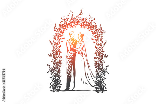 Couple, marriage, wedding, groom, bride concept. Hand drawn isolated vector.