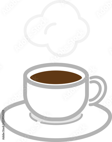 Hot coffee in a color mug on a plate