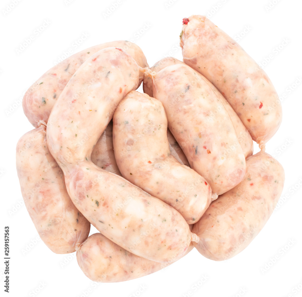 Raw pork sausages isolated on white background with clipping path Raw pork sausages isolated on white background with clipping path