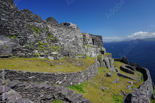 Skellig Michael with sixth century monastic settlment photo