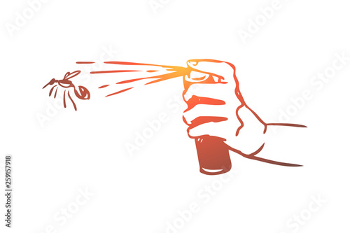 Pest, spray, bug, mosquito, aerosol concept. Hand drawn isolated vector.