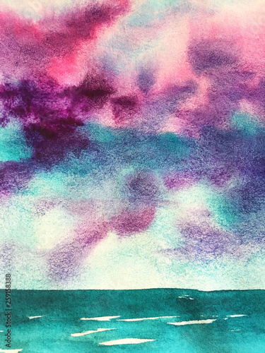 sea and clouds abstract watercolor background