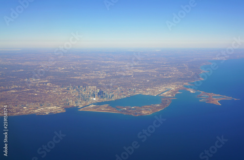 Aerial landscape view of the city of Toronto skyline and Lake Ontario in Ontario, Canada © eqroy