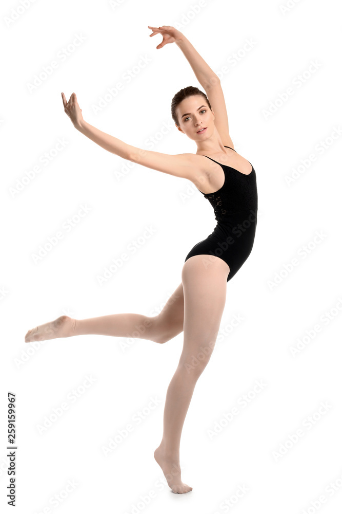 Beautiful young ballerina on white background