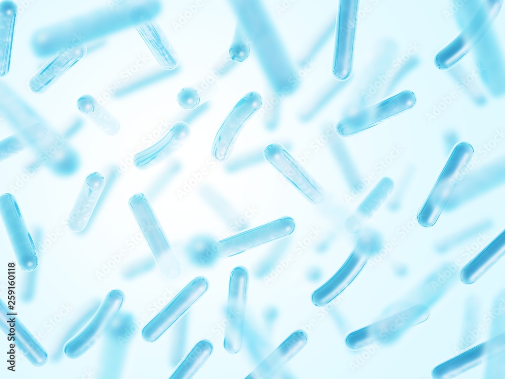 Probiotics Lactobacillus acidophilus. 3d illustration. Blue color. Probiotics Lactobacillus acidophilus. 3d illustration. Blue color.