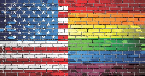 Brick Wall USA and Rainbow flags - Illustration