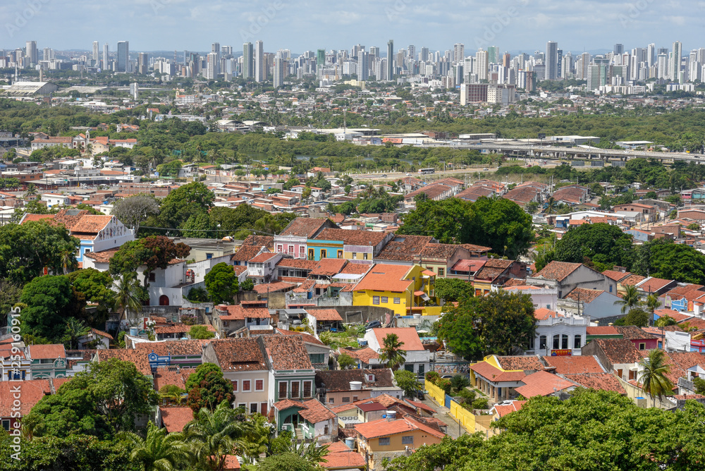 Old colonial town of Olinda with the city of Recife in the background, Brazil